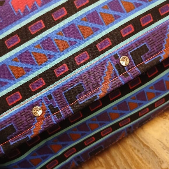 New Southwestern Rhinestone Clutch Wristlet Purse Pink Aqua Black Sarape Stripe - Picture 3 of 9